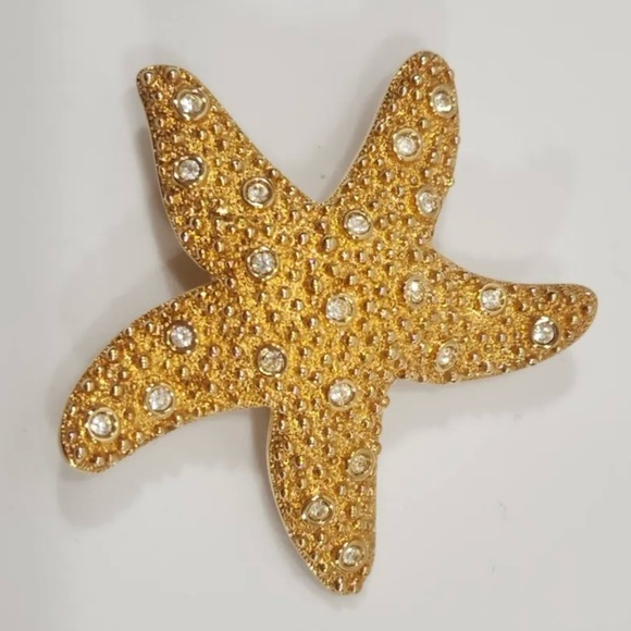 Swarovski starfish brooch pin gold with Swarovski pavè crystals swan logo - Picture 1 of 3